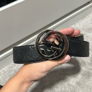 real black gucci belt with silver buckle